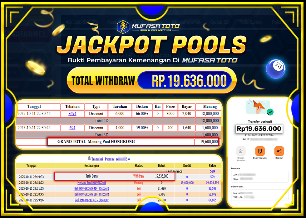 MUFASATOTO JACKPOT POOL HONGKONG Rp 19.636.000 | LUNAS